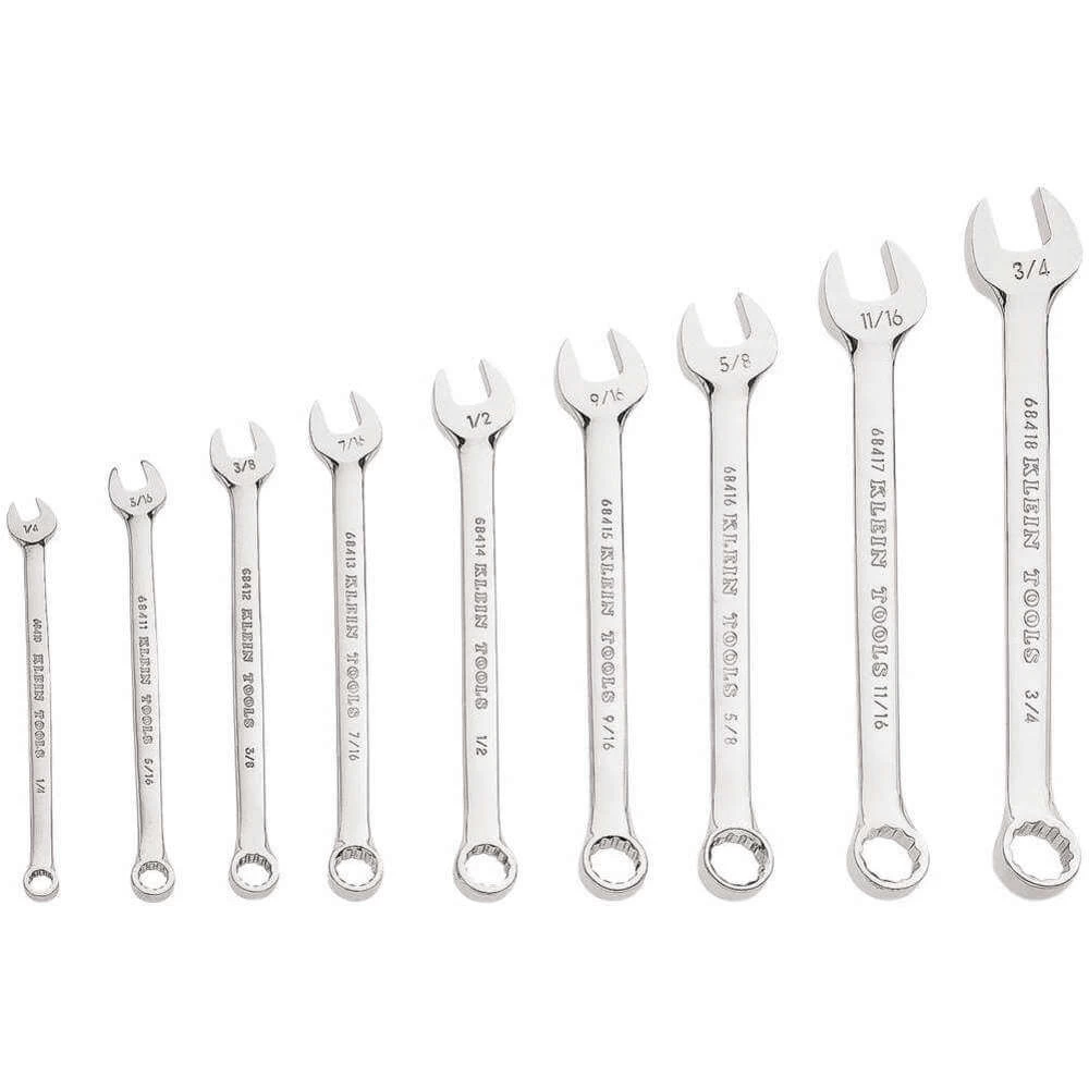 KLEIN TOOLS 68402 Combination Wrench Set, 14 - 34 Inch, 9 Piece, Chrome 1 KLEIN TOOLS 68402 Combination Wrench Set, 14 - 34 Inch, 9 Piece, Chrome