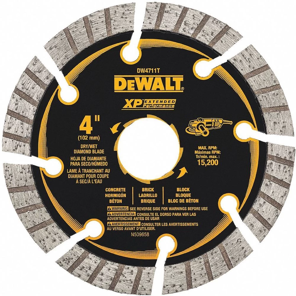 DEWALT DW4711T Diamond Saw Blade, 4 Inch, WetDry, TurboSegmented Rim Type 1 DEWALT DW4711T Diamond Saw Blade, 4 Inch, WetDry, TurboSegmented Rim Type