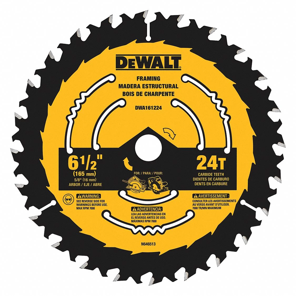 DEWALT DWA161224 Circular Saw Blade, 6 12 Inch Blade Dia., 58 Inch Arbor 1 DEWALT DWA161224 Circular Saw Blade, 6 12 Inch Blade Dia., 58 Inch Arbor