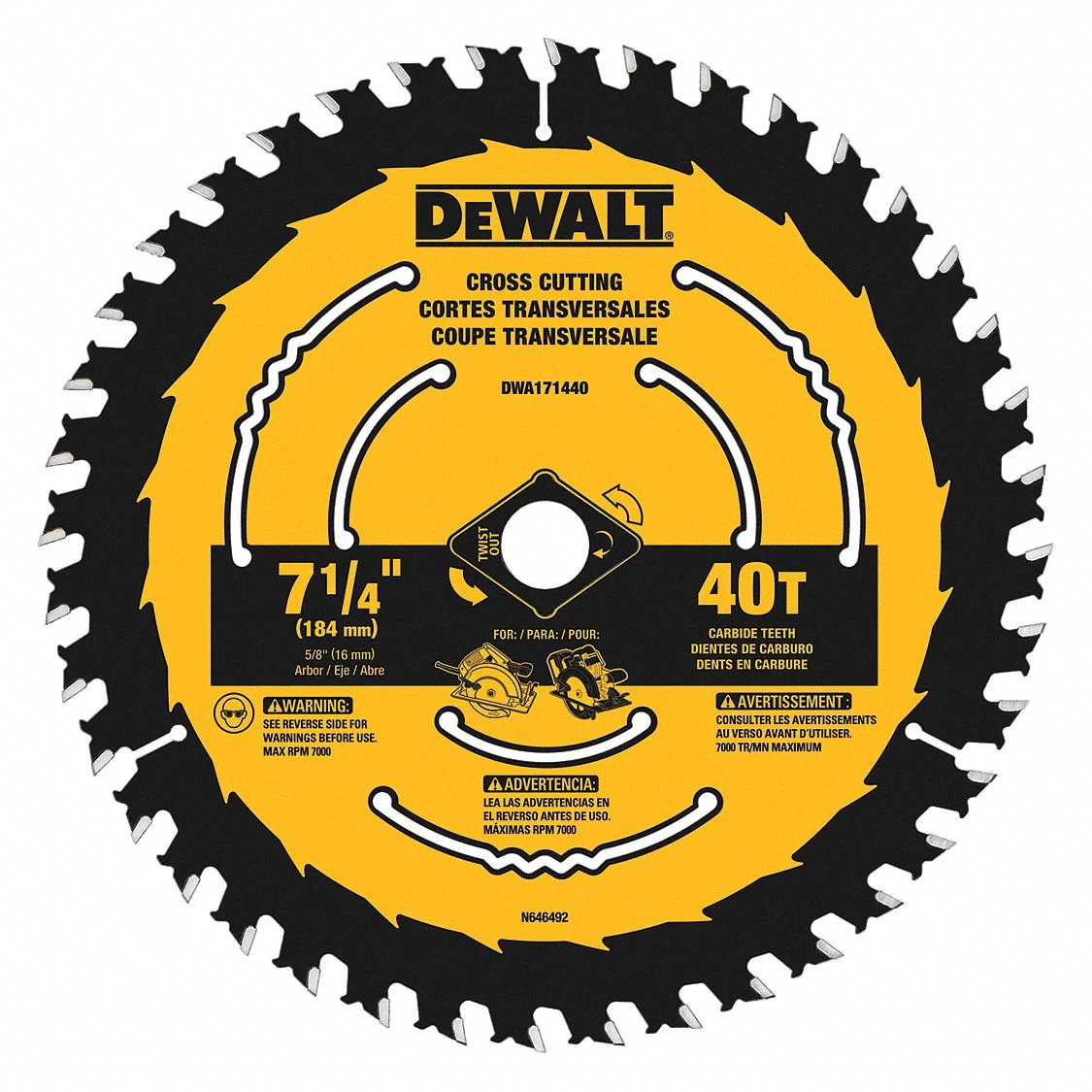 DEWALT DWA171440B10 Circular Saw Blade, 7 14 Inch Blade Dia., 58 Inch Arbor 1 DEWALT DWA171440B10 Circular Saw Blade, 7 14 Inch Blade Dia., 58 Inch Arbor