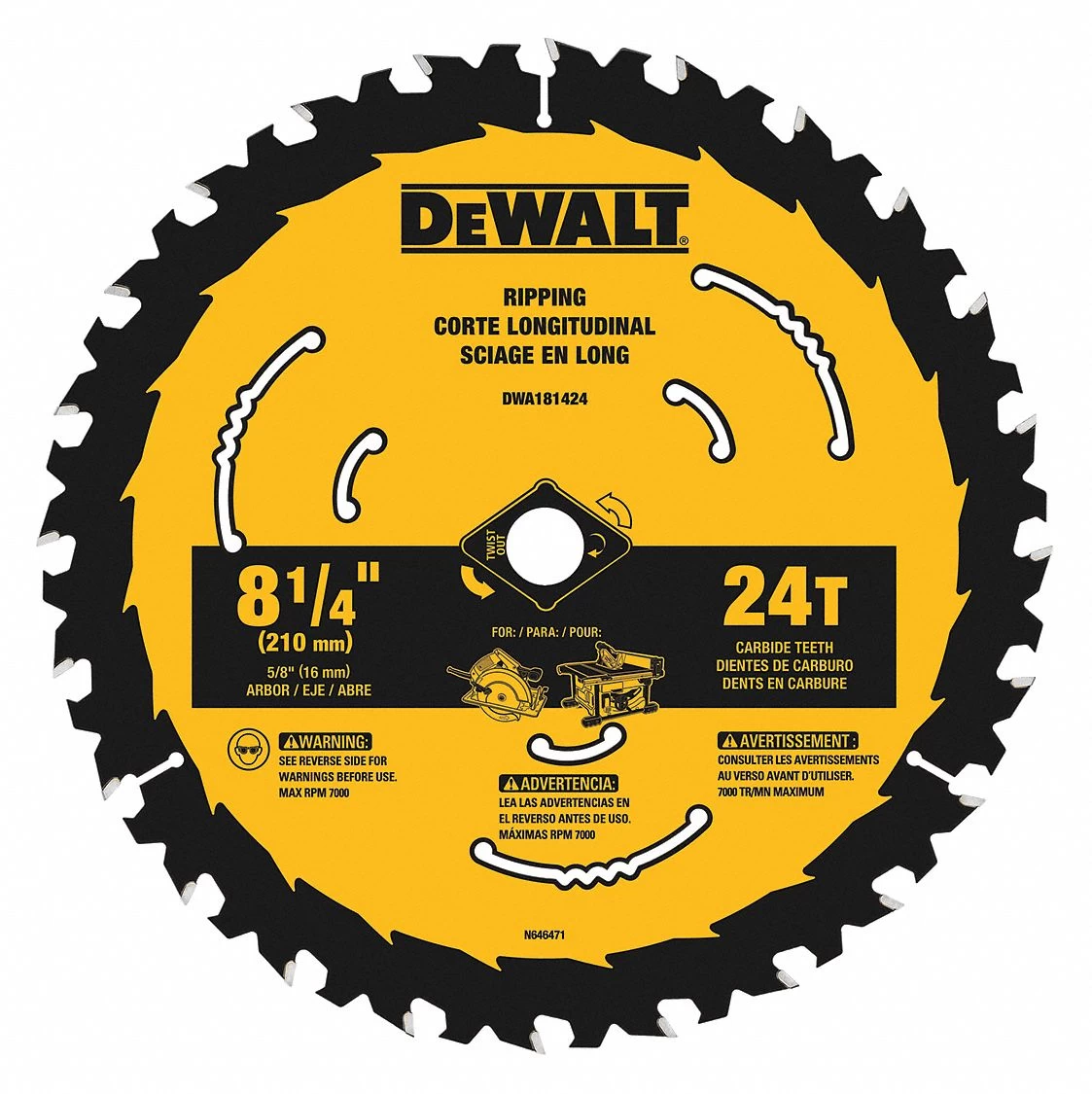 DEWALT DWA181424 Circular Saw Blade, 8 14 Inch Blade Dia., 58 Inch Arbor 1 DEWALT DWA181424 Circular Saw Blade, 8 14 Inch Blade Dia., 58 Inch Arbor