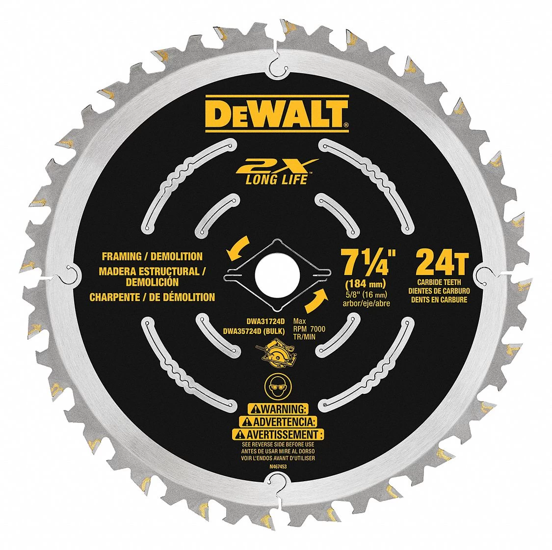 DEWALT DWA31724D Circular Saw Blade, 7 14 Inch Blade Dia., 58 Inch Arbor 1 DEWALT DWA31724D Circular Saw Blade, 7 14 Inch Blade Dia., 58 Inch Arbor