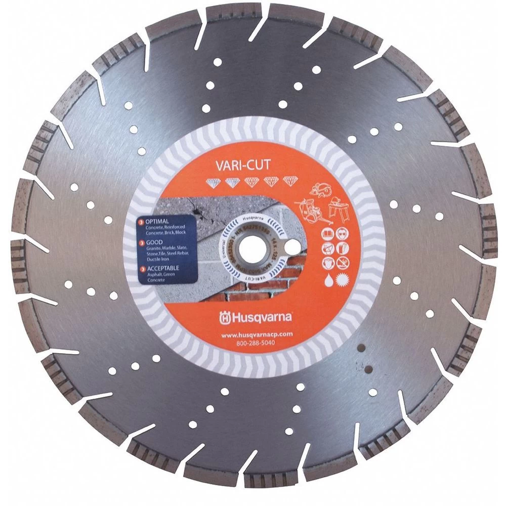 HUSQVARNA Vari-Cut 12 12 Inch WetDry Diamond Saw Blade, Segmented Rim Type, Application Demolition 1 HUSQVARNA Vari-Cut 12 12 Inch WetDry Diamond Saw Blade, Segmented Rim Type, Application Demolition