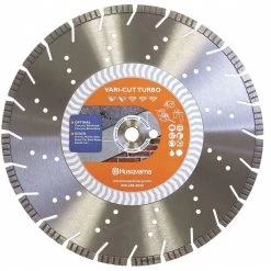 HUSQVARNA Vari-Cut Turbo 14 14 Inch WetDry Diamond Saw Blade, Segmented Rim Type, Application Demolition