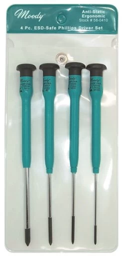 MOODY TOOL 58-0410 Esd Screwdriver Set, 4 Pc. Phillips With Fixed Handles, 4 Complete Drivers