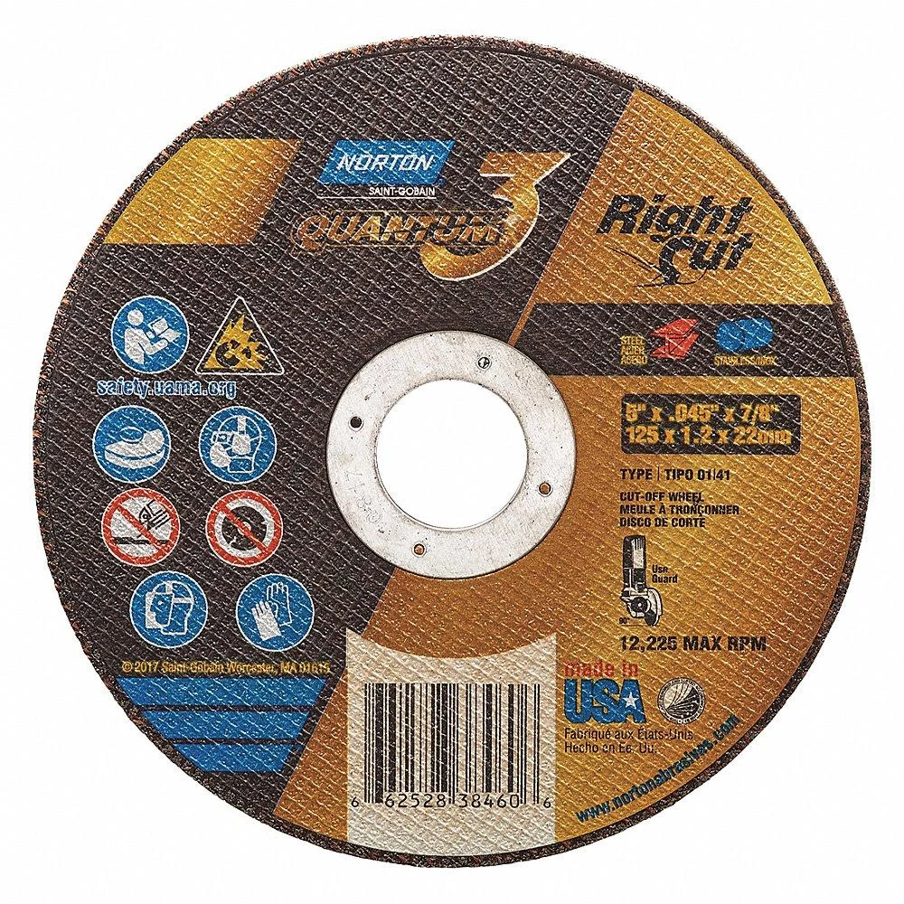 NORTON ABRASIVES 66252838460 Abrasive Cut-Off Wheel, 5 Inch Wheel Dia., Ceramic, 78 Inch Hole Size 1 NORTON ABRASIVES 66252838460 Abrasive Cut-Off Wheel, 5 Inch Wheel Dia., Ceramic, 78 Inch Hole Size