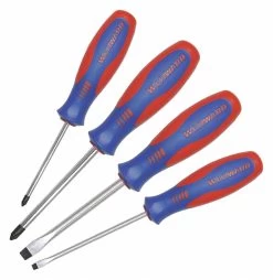 WESTWARD 401K87 Magnetized Tip Screwdriver Set, Phillips, Slotted, Ergonomic, 4 Pieces