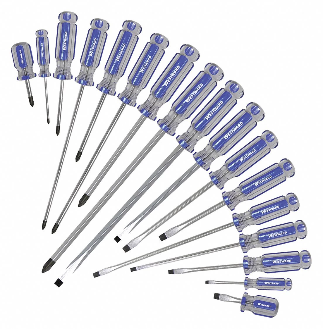 WESTWARD 401L76 Magnetized Tip Screwdriver Set, Phillips, Slotted, Fluted, 17 Pieces 1 WESTWARD 401L76 Magnetized Tip Screwdriver Set, Phillips, Slotted, Fluted, 17 Pieces