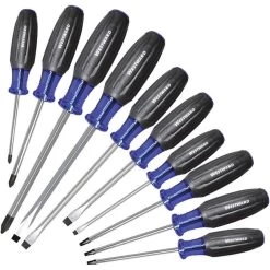 WESTWARD 401L82 Slotted And Square Recess Screwdriver Set, Phillips Driver, 10 Pieces